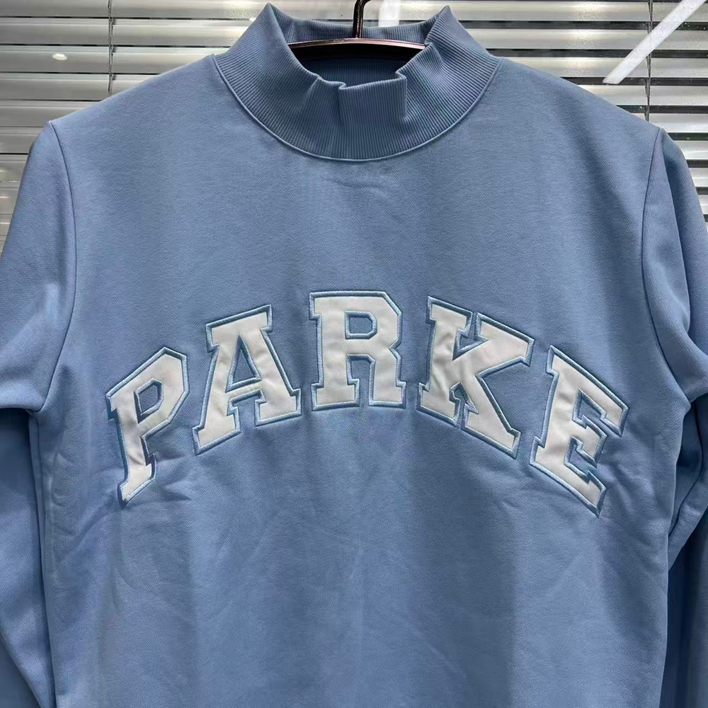 PARKE Light Blue Mock Neck Varsity Sweatshirt S/M - Picture 2 of 6